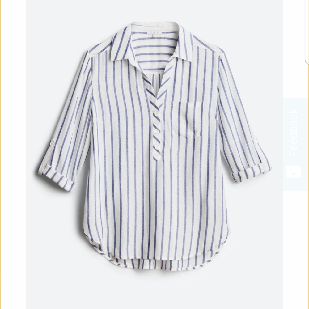 Catena Henley Top White Striped Blouse XL